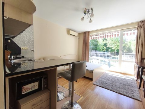 Renovated one-bedroom apartment in the Sunny Beach resort – overlooking a green garden in the Fort Knox Nessebar complex